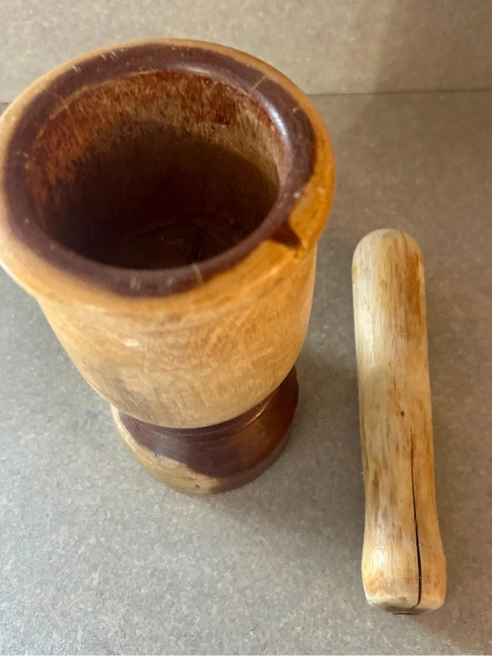Hand-Finished Wooden Mortar and Pestle in Natural Brown